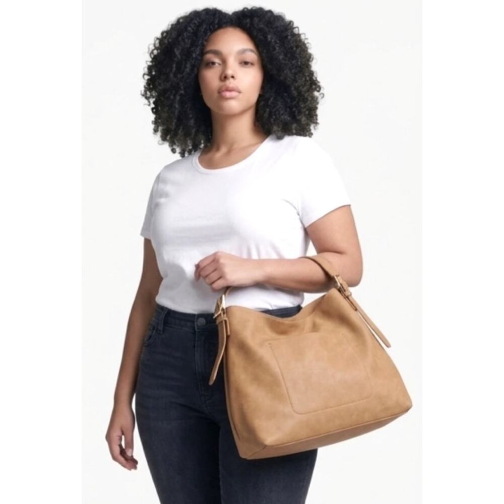 Universal Thread Tan Faux Leather Hobo Shoulder Bag Slouchy Adjustable Strap - Picture 3 of 9